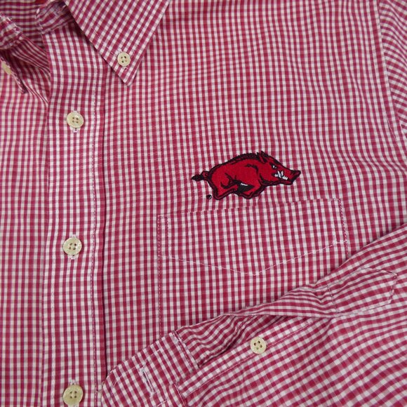 Arkansas Razorbacks Shirt Men XL Red Button Up Dress Check Plaid Pocket Adult - Picture 4 of 10